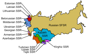 Map showing Russia and the Soviet Socialist Republics that formed the USSR