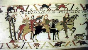 Normans. Exceprt from the Bayeux Tapestry showing the pastime of Hawking