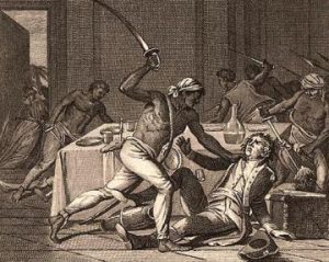 Slave resistance took several forms. Here Slaves are shown in violent rebellion. Other methods or resistance were passive.