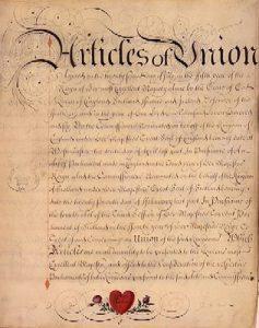 Articles of Union. The 1707 articles of the Act of Union between England and Scotland