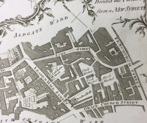 Map showing the London Headquarters of the East India Company