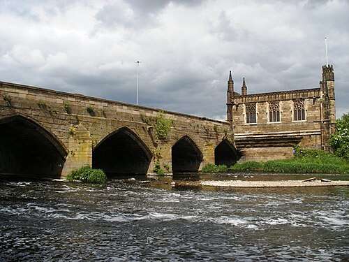 The medieval bridge and Chantry Chapel over the River Calder in Wakefield, West Yorkshire. Edmund Earl of Rutland is said to have been murdered by Lord Clifford on or near this bridge.